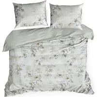 Eurofirany | Linge de lit - Ensemble housse de couette - en coton - 220 x 200 cm - Parure de lit - beige gris - à fleurs