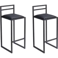 Ferro Lot de 2 tabourets de bar, noir, 84 cm avec dossier - tabouret de bar en métal avec assise rembourrée - style loft industriel - noir écologique