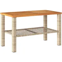Syfax Table de jardin beige 70x38x42 cm résine tressée et bois acacia