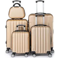 FCH ALIGHTUP - Set Valise 5 Pièces | ABS | Valise + Vanity | Lot de Valise | Champagne or