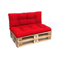 Pokar Coussin pour palette avec belle surpiqûre, Taille:Set coussin d'assise 120x80 + coussin de dossier 120x40, Couleur:Rouge - Imperméable