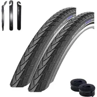 Bike-parts maxxi4you 2 x pneus de vélo Schwalbe Marathon PLUS Performance SmartGuard E-50, pneus à tringle rigide, noir 47-406 (20 x 175) + 2 x chambres à air AV7, démonte-pneus maxxi4you inclus