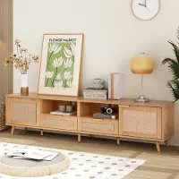Merax Lowboard "Dionysus" avec rotin tressé et pieds en bois réglables, Oak