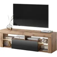 Selsey Bianko - Meuble TV/séjour - 140 cm - Chêne Lancaster/noir brillant - avec éclairage LED - moderne