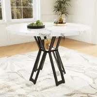 Flieks table à manger ronde, table de cuisine légère et luxueuse, table ronde pour salle à manger salon, blanc+noir