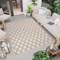 Tapiso Tapis Outdoor Indoor Beige Crème Grille Balcon Terrasse Cuisine Résistant aux intempéries 80 x 150 cm