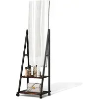 AEA Miroir mobile avec cadre en acier noir et deux étagères en bois