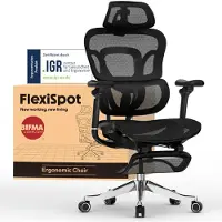 FlexiSpot ErgoX Max Chaise de bureau ergonomique jusqu'à 300 kg, avec repose-pieds, appuie-tête 4D & accoudoirs 5D, soutien dorsal & lombaire d'une seule pièce, noir