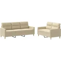 vidaXL Ensemble de canapés 2 pièces avec coussins Crème Tissu