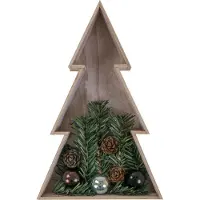 BURI Sapin de Noël en bois LED 3D, 28 cm, sapin en bois, sapin lumineux de Noël, décoration de table, bois véritable