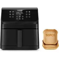 Cosori Friteuse sans huile Premium II Chef Edition, 6.2L, 12 programmes, 1700W, Noir, Pack 50 papiers cuisson