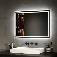 Emke Miroir de salle de bain LED avec éclairage 50X70 cm anti-buée, miroir mural miroir de salle de bain avec interrupteur mécanique, couleurs de lumière 3000K/6500K, IP44