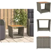 vidaXL Table d'appoint avec plateau en bois gris en rotin synthétique et bois d'acacia - Tables de jardin