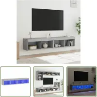 The Living Store Armoires TV avec lampes LED 2 pcs. Gris béton 80x30x30 cm
