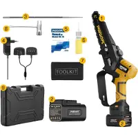 OEM Tronçonneuse électrique, puissance 600W, guide de 15 cm, moteur brushless, 6inch CS-2S orange, deux batteries, tronçonneuse à chaîne polaire