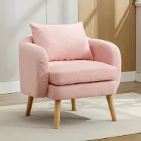 Flieks Fauteuil avec pieds en bois massif, Fauteuil Relax, Fauteuil TV avec coussin, Fauteuil avec accoudoirs et revêtement en velours, rose