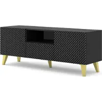 Homlando Armoire TV RAVENNA C 150 cm 2D1S NOIR MAT / NOIR BRILLANT avec pieds dorés Armoire basse Armoire TV Board Sideboard