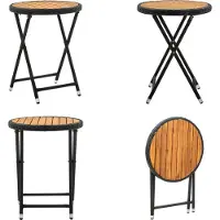 vidaXL Table d'appoint noire 60 cm Poly rotin et bois massif acacia - Table de thé - Tables de thé - Tables extérieures