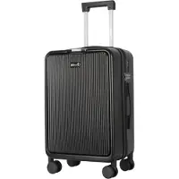AGA Travel Valise jaune clair rigide à 4 roues pivotantes à 360°, compartiment séparé en avant, serrure de sécurité, poignée télescopique MR4671 Noire