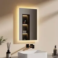 Emke Miroir de salle de bain LED avec éclairage blanc froid 60x40cm, Miroir de salle de bain- Efficace en énergie