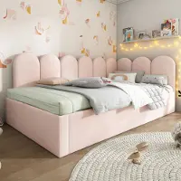 OKWISH Lit Gigogne Simple 90x200 avec Lit Secondaire Coulissant et Gain de Place, Design Moderne - Velours Rose - Sans Matelas