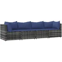 Syfax Salon de jardin 4 pcs avec coussins Gris Résine tressée