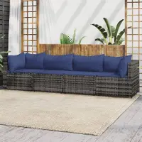 The Living Store Ensemble de salon de jardin 4 pièces avec coussins Gris Poly Rattan