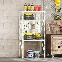 FlexiSpot Établi en acier, table de travail avec parois perforées et étagère supérieure, étagère de stockage jusqu'à 200 kg, pour l'atelier, l'entrepôt, le bureau et la maison (vert)