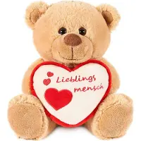 Ed Brubaker Ours en peluche avec cœur Rouge Beige - Personne préférée - 25 cm - Teddy Bear Peluche Doudou - Marron Marron clair
