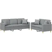 Syfax Ensemble de canapés 2 pcs coussins gris clair tissu