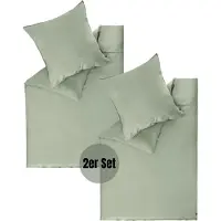 Schöner Wohnen Kollektion SCHÖNER WOHNEN-Collection Satin Parure de lit PLAIN Vert 140 x 200 cm - 2 paires