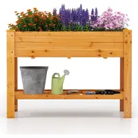 Costway Bac à plantes surélevé, Bac à légumes surélevé en bois, Bac à plantes avec étagère, trous de drainage, Bac à herbes aromatiques grand, 120x60x81cm, Marron