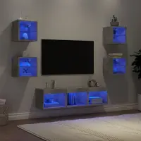 Prolenta Maison Exclusive - Unités murales TV avec LED 7 pcs gris béton bois d'ingénierie