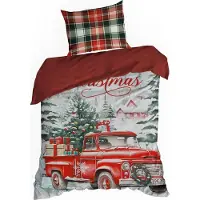 Eurofirany | Literie de Noël - Garniture de lit - 140 X 200 cm - rouge vert - Coton - Motif de Noël - housse de couette et taie d'oreiller
