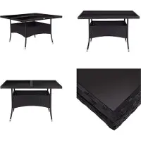 vidaXL Table de jardin noire Poly rotin et verre - Table de jardin - Tables de jardin - Table de salle à manger