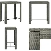 vidaXL Table de bar de jardin Gris 100x60,5x110,5 cm Poly rotin - Table de bar - Table de jardin - Tables de jardin
