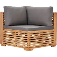 Syfax Canapé d'angle de jardin avec coussin gris Bois de teck solide
