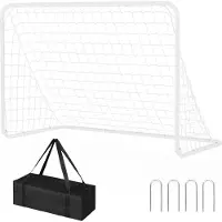 StarTech.com But de football portable - 183 × 122 cm - Cadre en acier robuste - Piquets de fixation au sol - Filet résistant aux intempéries - Jardin, entraînement et enfants - Blanc