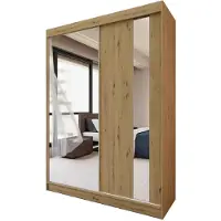 Beautysofa Armoire GAJA de 150 cm avec miroir – Armoire coulissante à 2 portes, idéale pour la chambre à coucher, modèle Artisan/Artisan sans tiroirs