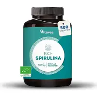Vitavea Super Spiruline- 500 comprimés de spiruline de 500 mg - Riche en protéines, phycocyanine, fer, antioxydants - Sans additifs