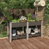 Prolenta Maison Exclusive - Élévateur de jardin avec bac de culture et étagère, gris, 150x50x75 cm, matériau composite bois-plastique (WPC)