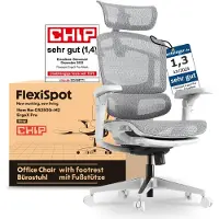 FlexiSpot ErgoX Pro Chaise de bureau ergonomique avec repose-pieds réglable en hauteur sur 12 positions 7D Accoudoirs 5D Soutien lombaire 4D Appui-tête 250kg Assise résille Gris