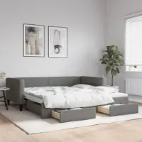 Prolenta Maison Exclusive - Lit de jour convertible avec tiroirs, gris foncé, 100 x 200 cm, tissu