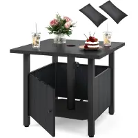 Costway Table d'appoint Outdoor résistante aux intempéries, table de jardin en métal avec trou pour parasol & 2 sacs de sable, petite table de balcon, table basse 55,5x55,5x48cm