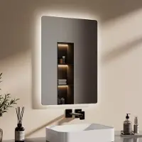Emke LED Miroir de salle de bain 70x50cm Miroir de salle de bain avec éclairage blanc froid Miroir mural Miroir de maquillage IP44 Économie d'énergie Miroir lumineux