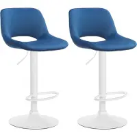 CLP 2x Chaise de bar Camden - velours, châssis blanc - Bleu