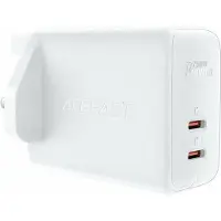 Acefast GaN chargeur (UK mâle) 2x USB Type C 50W, Power Delivery, PPS, Q3 3.0, AFC, FCP Blanc (A32 UK)