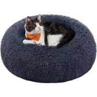 Feandrea lit moelleux pour chien, panier pour chat, coussin donut, lavable, rembourrage central amovible, peluche longue, 40 cm de diamètre, gris foncé