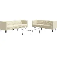 Syfax Ensemble de canapé Chesterfield 2 pcs crème similicuir
