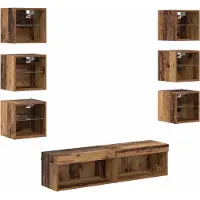 Syfax Meuble TV avec des lumières à LED 8 pcs Bois Ancien Verre